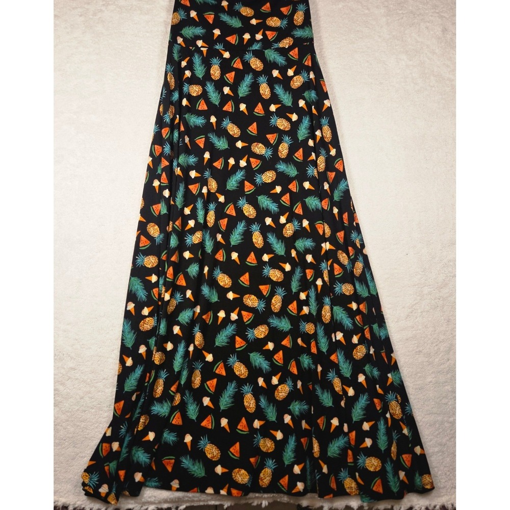 LuLaRoe Maxi Skirt Pineapple Watermelon Ice Cream Print Black XS - Picture 2 of 5